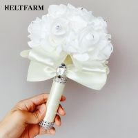 PE Rose Bridesmaid Wedding Foam Flowers Bridal Bouquet Ribbon Fake De Noiva