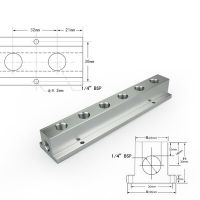 T Type 1/4 "BSP อุปกรณ์นิวเมติกส์เกลียวตัวเมียหัวต่อคอมพิวเตอร์สำหรับเครื่องอัดอากาศบล็อกอลูมิเนียมตัวแยกแบบท่อร่วม