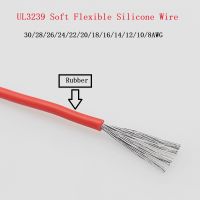 สายเคเบิลอิเล็กทรอนิกส์ UL3239หุ้มฉนวน30AWG นิ่มยืดหยุ่น8AWG 3KV สายซิลิโคน-1/5/10เมตร