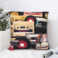 Cassette Tape And Vinyls Cushion Cover Printed Polyester Pillowcase Decor Vintage Walkman Pillow Case Cover Home Zipper 45X45cm