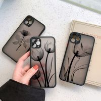 เคสโทรศัพท์ดอกกุหลาบวินเทจหรูสำหรับ iPhone 7 8 Plus SE2 X XR XS MAX 12 13 14 11 Pro Max กรอบกันกระแทกหลังแบบแข็งสีดำ