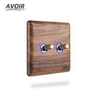 Avoir Wall Light Switch With Led Indicator Black Walnut Toggle Switch And Socket 1 2 3 4 Gang 2 Way EU French Electrical Outlets Power Points  Switche