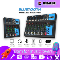 BOMGE F7 Bluetooth Portable Audio Mixer w/USB DJ Sound Mixing Console MP3 Jack 48V Power for Computer Recording, 7-Channel Bands Mixing Boards For Studio Recording