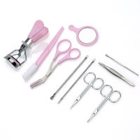 10pcs Stainless Steel Eyebrow s Salon Manual Portable 10 In 1 Professional Little Mirror Eyelash Curler Kit Home Ear Pick