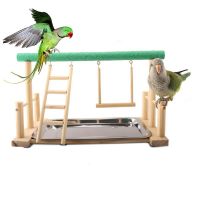 〖Love pets〗   Wood Ladder Swing Play Stand Perch Playground Pet Cockatiel Playpen Toy Suitable For Parakeet Lovebirds Add Fun Stand Alone