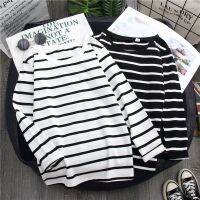 Women Loose Round Collar Autumn Stripes Print Loose Long Sleeve Casual Simple Wild T-Shirt