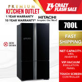 Hitachi R-WB850P5M GBK 700L - Non Klang Valley Area Inverter 4 Door Glass French Bottom Freezer Fridge Peti Sejuk Peti Ais