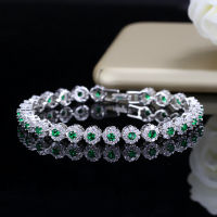 BeaQueen Trendy Green and White Cubic Zirconia Stone Setting Ladies Tennis Bracelets Silver 925 Jewelry for Women B100