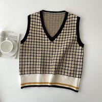 ZHISILAO Lattice V-neck Knitted Vest Women Retro Plaid Sleeveless Sweater Vest Knitwear Autumn Winter Tops Korean Style