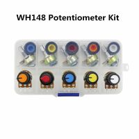 WH148 Potentiometer Kit B1K 2K 5K 10K 20K 50K 100K 500K 1M 15mm Linear Taper Rotary Potentiometer Resistor Set 3pin With Cap