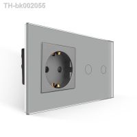 ✧ↂ◆ Bingoelec Socket with Switch EU Sockets and Switches Crystal Glass Panel Touch Light Switch Home Improvement Wall Sensor Switch