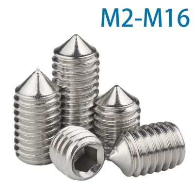1-50pcs M2 M2.5 M3 M4 M5 M6 M8 M10 M12 M16 Hex Hexagon Socket Cone Point Grub Set Screw Bolts 304 Stainless Steel DIN914 Nails Screws Fasteners