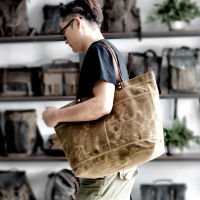 Retro Waxed Canvas Tote Bag Sling Bag Mens Style Handbag Simple Shoulder Bag Black Shopping Bag for Supermarket Large Quilt Bag