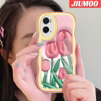 เคส JIUMOO สำหรับ OPPO เคส A36 A76 A96ลายการ์ตูน3D ดอกไม้น่ารักแฟชั่นสีสันคลื่นขอบเคสโทรศัพท์แบบใสกันกระแทกกรอบซิลิโคนเคสนิ่มโปร่งใสป้องกันเลนส์กล้อง