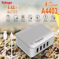 【Taotao Electronics】 Telego A4403 4พอร์ต USB 5V / 4.4A ที่ชาร์จแบบมีหลายรูชาร์จเร็วพร้อมสายเคเบิลสำหรับ Android