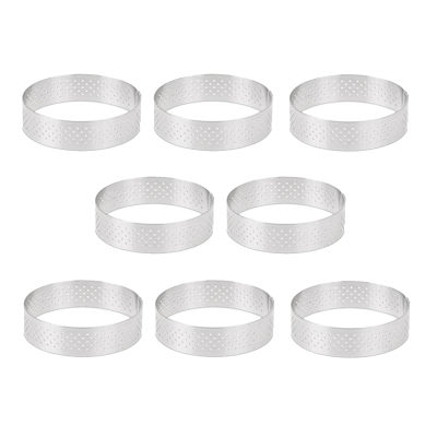 8Pcs 8cm Stainless Steel Tartlet Molds French Dessert Mousse Fruit Pie Tart Ring Quiche Cake Mold