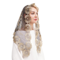 สีชมพูสไตล์สเปน Lace Mantilla ผู้หญิงงานแต่งงานหัวครอบคลุมผ้าคลุมหน้าโบสถ์-JHU STORE