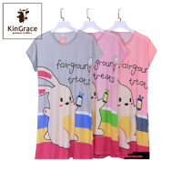 KinGrace-เสื้อยืดผ้าคอตตอน 100% ชุดเดรสผ้ายืด สไตล์เกาหลี ลายการ์ตูนน่ารัก รุ่น YE-02