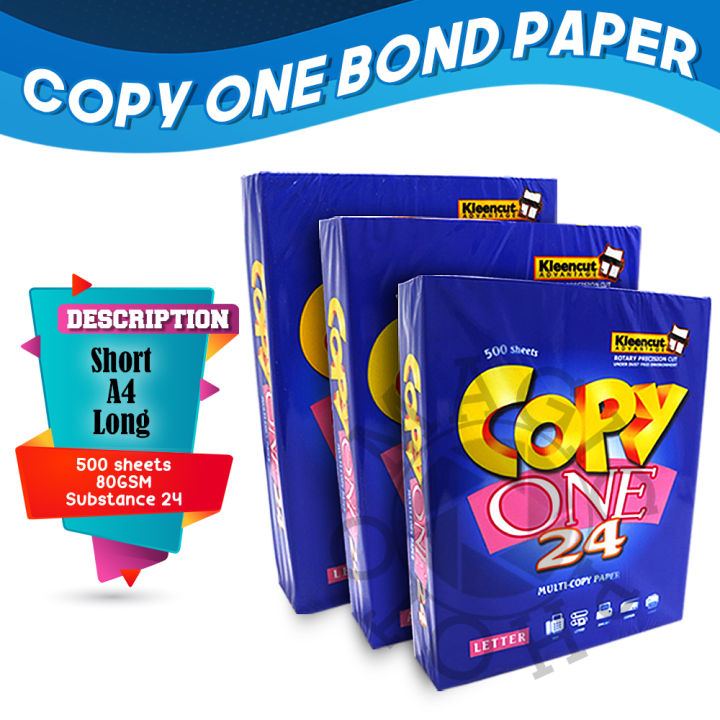 Copy One Bond Paper 80gsm Substance 24 500 Sheets Per Ream A4 Short Long Lazada Ph 8394