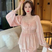 2023 Winter Long Sleeve sexy Lace V-neck Gold Velvet Pajama Sets for Women Korean Sleepwear Pyjama Homewear Pijama Mujer Clothes