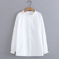 【มีไซส์ใหญ่】Plus Size XL-4XL Womens Stand Collar White Blouses Ladies Button Up A-line Office-wear Female Tops