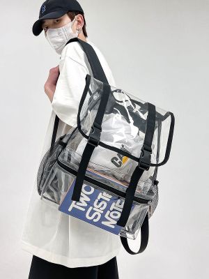 ✜ Transparent jelly bag male high school college student PVC school bag female 2023 new shoulder bag large capacity waterproof backpack