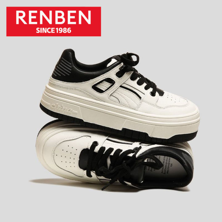 renben-รองเท้าเล่นกีฬากลางแจ้งหัวโตสำหรับผู้หญิง-พื้นรองเท้าหนาสไตล์มหาลัยอเนกประสงค์ฉบับภาษาเกาหลีกีฬาและพักผ่อนรองเท้าสีขาว