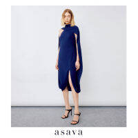 [asava aw22] Asava twisted draped dress เดรสผู้หญิง ไหล่เดียว แต่งผ้าพาดคอ ซิปหลัง