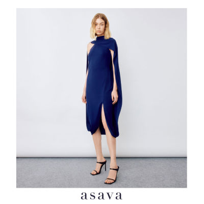 [asava aw22] Asava twisted draped dress เดรสผู้หญิง ไหล่เดียว แต่งผ้าพาดคอ ซิปหลัง