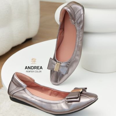 รองเท้าหนังแกะ รุ่น Andrea Pewter color (สีเทาเมทัลลิค)