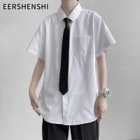 EERSHENSHI เสื้อผู้ชายแขนลำลองขาสั้นสีทึบง่ายเสื้อ เสื้อบางแขนสั้น