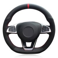 Car Steering Wheel Cover Black Genuine Leather Black Suede For Mercedes Benz C200 C250 C300 B250 B260 A200 A250 Sport CLA220