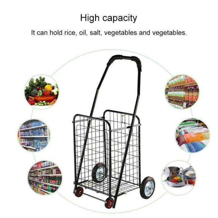Folding Portable Iron Shopping Market Grocery Basket Cart Trolley 4