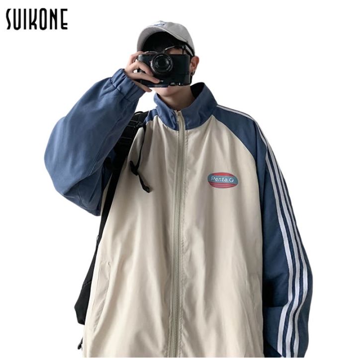 suikone-เสื้อกันหนาว-เสื้อแจ็คเก็ตแฟชั่นฤดูใบไม้ผลิและฤดูใบไม้ร่วงของผู้ชายรุ่นใหม่เกาหลี-ins-เสื้อแจ็คเก็ตเครื่องมือจับคู่สีหลวมเสื้อคู่