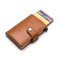 【CC】☄☫▬  Blocking Men Credit Card Holder Aluminum Alloy ID Male Metal Leather Cardholder Wallet