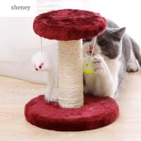 SHENEY เสาแมวกระโดดสำหรับสัตว์เลี้ยงทำจาก Papan Garukan Kucing มีอินเตอร์แอกทีฟ2ชั้นทรงกระบอกโครงสำหรับปีนป่ายของแมวของเล่นแมว