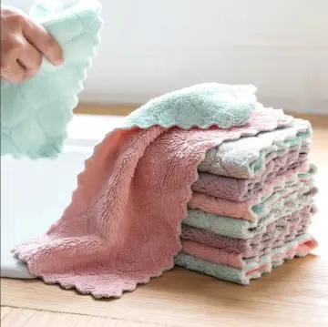 5pcs Kitchen Coral Fleece Cleaning Rags, Non-stick Oil Dishwashing Towels  With Hanging Loop