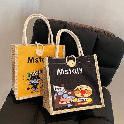 2023 Cute Cartoon Lunch Box Bento Bag Womens Ins High-Value Linen Handbag Student Shoulder Canvas Bag