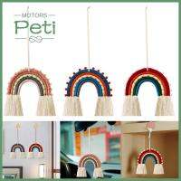 PETI มอเตอร์ของตกแต่งบ้านทำด้วยมือการทอผ้า Boho กระจกมองหลังจี้จี้สายรุ้งเครื่องประดับตกแต่งภายในรถอุปกรณ์ตกแต่งรถยนต์