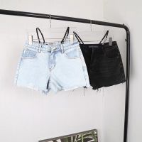 0A3T Alexander Wang 23 spring and summer new woolen rimmed denim shorts letter strap high waist all-match slimming hot pants for hot girls yj