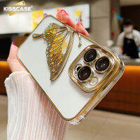 KISSCASE Dream เคสกากเพชรสำหรับ IPhone ลายผีเสื้อแบบดูดทรายกล้องถ่ายภาพโปร่งใส15 14 Pro Max 13 12 11 Pro Max