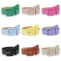 Fashion Candy Color Casual Luxury Design PU Leather Belt Square Buckle Waistband Trouser Dress  Jeans Belts Thin Waist Strap Belts