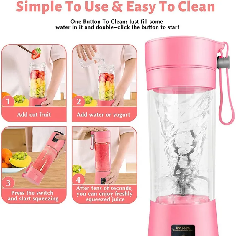 Portable Blender Mini Blender For Shakes And Smoothies Rechargeable USB  380Ml Traveling Fruit Juicer Cup With 6 Blades