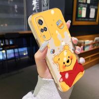 YIWESAN สำหรับ VIVO Y51 2020 Y51a Y31 2021 Y53s การ์ตูน Winnie The Pooh หมีด้านข้างหรูหราชุบโทรศัพท์กรณีรูปแบบซิลิโคน Cassing ฝาครอบกล้องป้องกันกรณีกันกระแทก Softcase