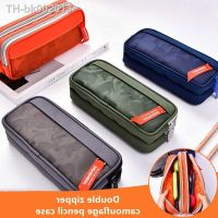 ▼☏⊙ Double zipper camouflage canvas pencil case Boys pencil bag School stationery bag Student pen case School supplies storage bags