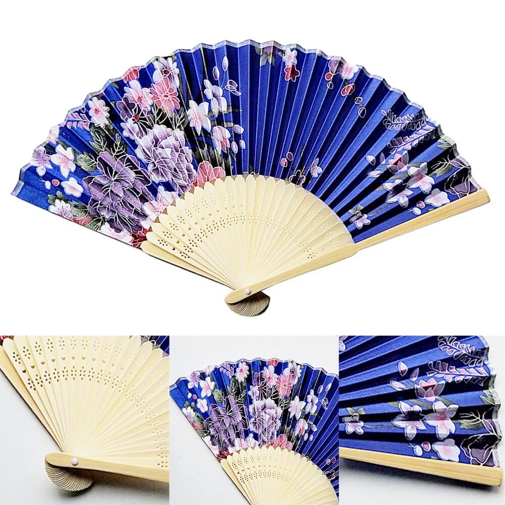 1PC Folding Fan Openwork Print Silk Fan Ornament Hand Fan Vintage Chinese Style 