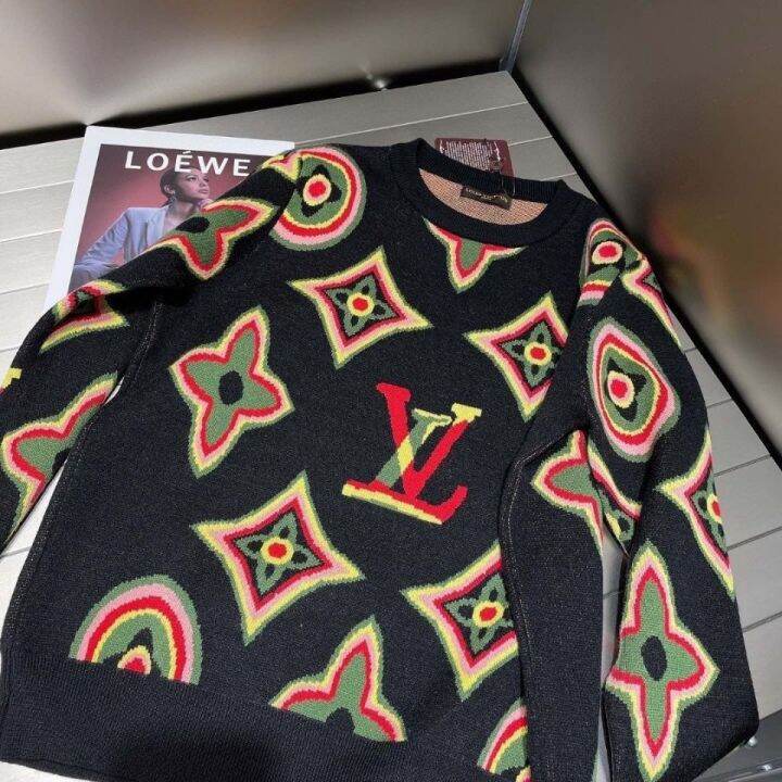 เสื้อสเวตเตอร์ฝรั่งเศสพิมพ์ลายต้นฉบับ-l-logo-huruf-เสื้อถักแจ็คการ์ดใส่สบายๆคอกลมฤดูใบไม้ร่วงและฤดูหนาวคู่รักดีไซน์หลากสี