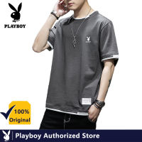 PLAYBOY เสื้อยืดผู้ชายสไตล์ญี่ปุ่นทรงหลวม,เสื้อแขนสั้นผ้าฝ้ายเทรนด์ลำลอง