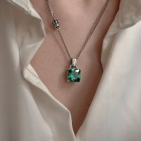 ♈❀ Best Sell Trendy Square Green Crystal Retro Thai Silver Ladies Pendant Necklace Jewelry For Women Short Chains Never Fade