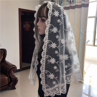 White Mantilla Lace Catholic Veil for Chapel Church 3D Floral Head Covering Elegant Ladies Scarf Latin Mass Vela Voile Denle